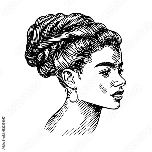 Elegant braided hairstyle design for tattoo, packaging, and vector illustration purposes