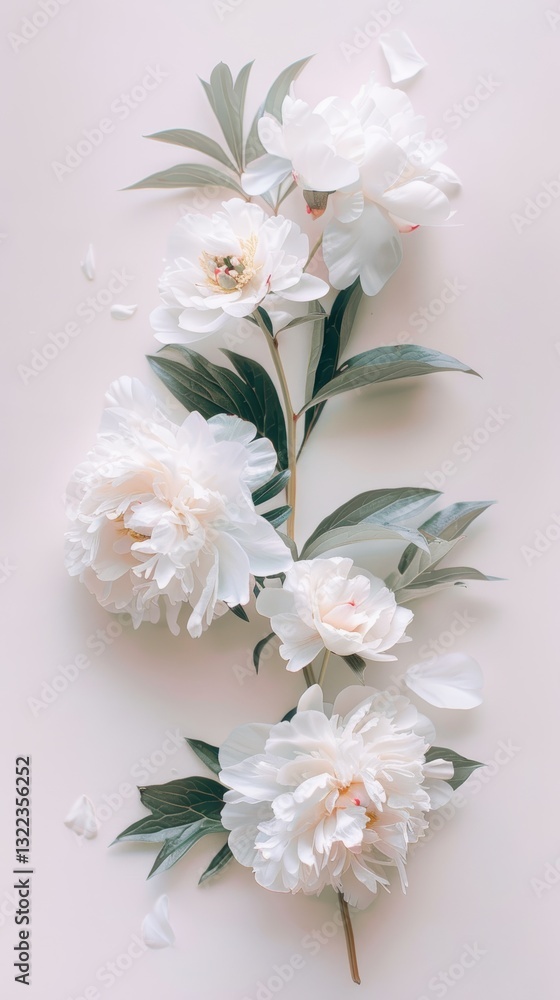 Beautiful Blooming Peonies on a Clean White Background with Minimalist Ethereal Realism Beautiful Blooming Peonies on a Clean White Background with Minimalist Ethereal Realism