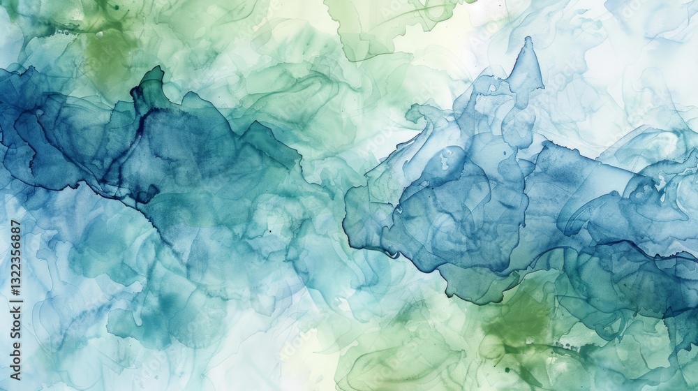 Obraz premium Beautiful Blue and Green Watercolor Wash Background Texture with Clean Lines