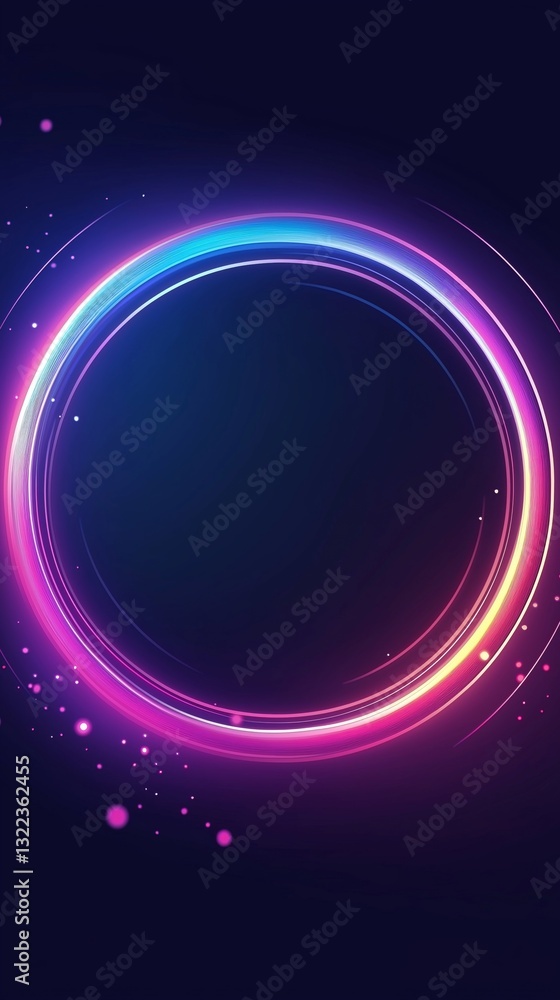 Obraz premium An abstract circular frame illuminated with vibrant colors on a dark background. Concept of modern design and digital art.