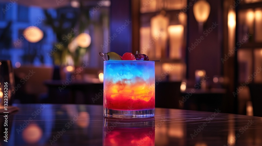 Vibrant layered cocktail with colorful ice Vibrant layered cocktail with colorful ice