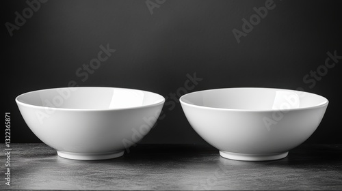 Two pristine plates, a white dish and a deep bowl, sat side by side, awaiting the arrival of a feast or a quiet moment of solitude. photo