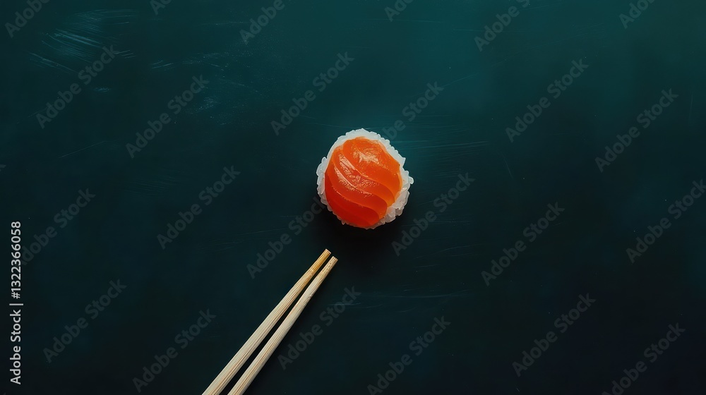 Salmon Sushi on Dark Background with Chopsticks Salmon Sushi on Dark Background with Chopsticks