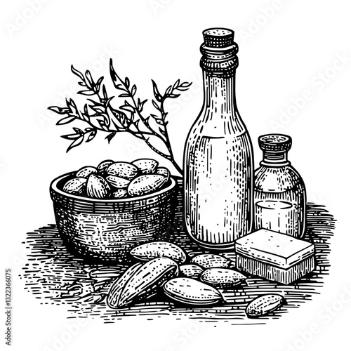 Illustration of herbal extracts in vintage style for tattoo design or packaging inspiration