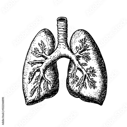 Intricate Engraved Illustration of Human Lungs Perfect for Tattoo or Packaging Design