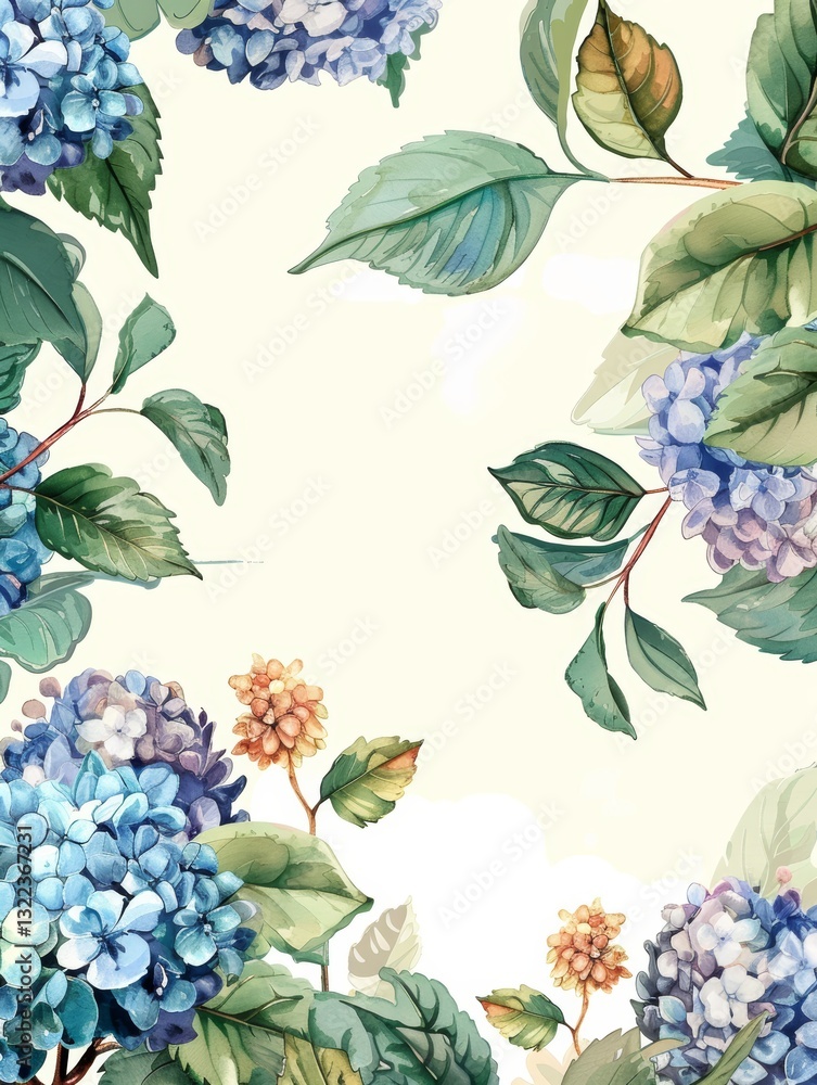 Beautiful Floral Wedding Invitation Card with Hydrangea and Clean Lines Decoration Beautiful Floral Wedding Invitation Card with Hydrangea and Clean Lines Decoration