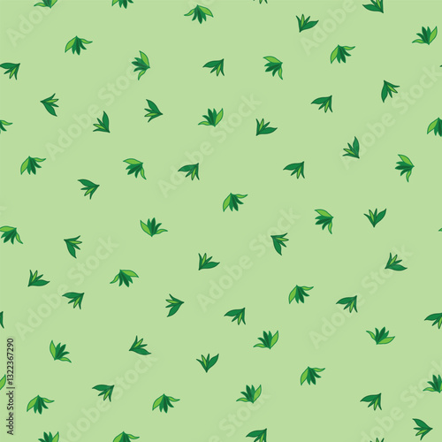 Ditsy Leaves as Blenders in Bright Summer Green Scattered on Pastel Mint Green background creating a seamless pattern print background