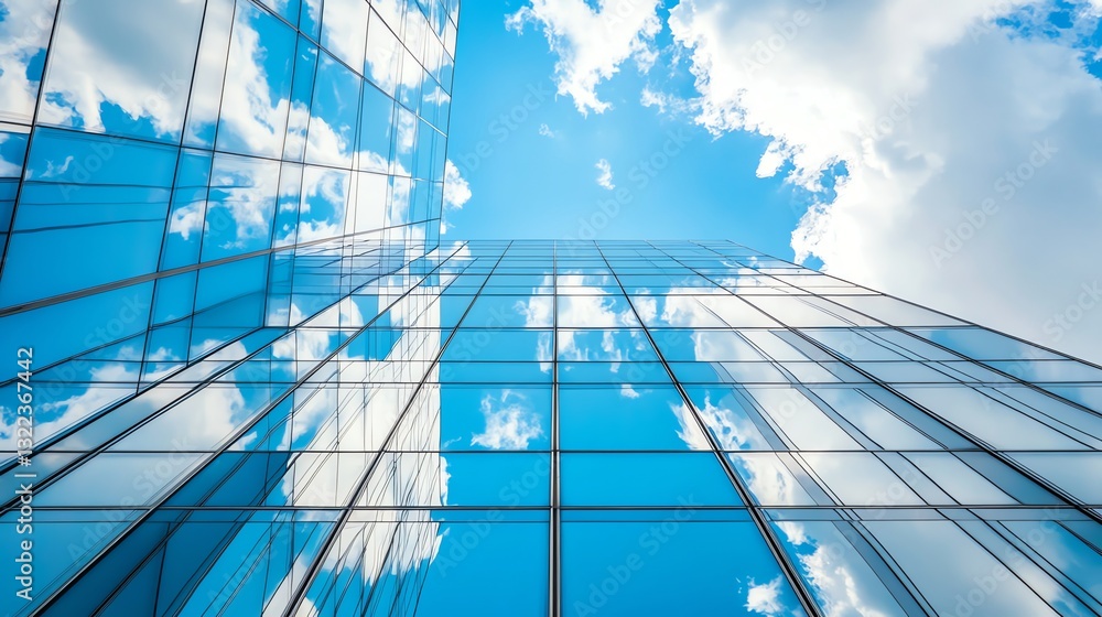 Obraz premium Glass Building Reflecting Sky with Clouds Modern Architecture Design