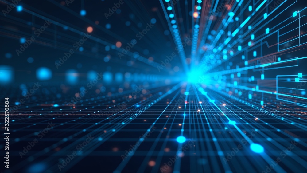 Abstract Digital Background with Lines and Dots in Blue and Cyan Abstract Digital Background with Lines and Dots in Blue and Cyan