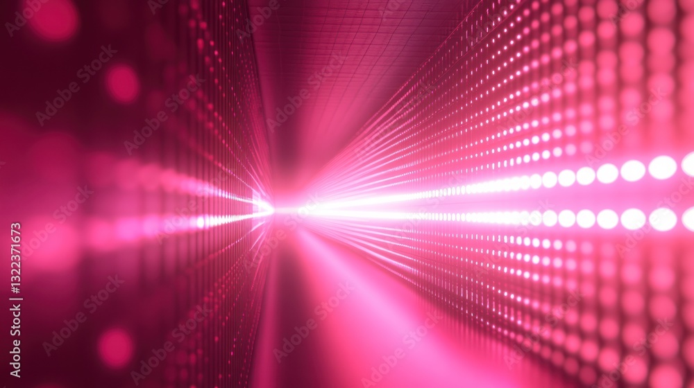 Obraz premium Abstract pink light tunnel with glowing dots.