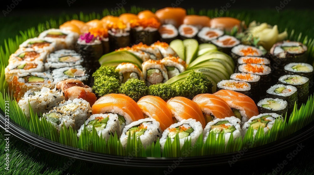 Chic Sushi Platter Showcasing Fresh Ingredients and Bright Hues Chic Sushi Platter Showcasing Fresh Ingredients and Bright Hues