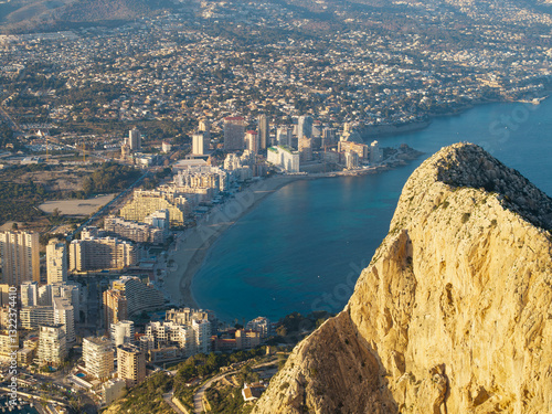 Aerial view of Calpe, Spain with Peñón de Ifach and Mediterranean coast
