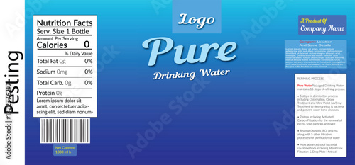 Drinking Water Bottle Label Design - Pure Blue Gradient Template