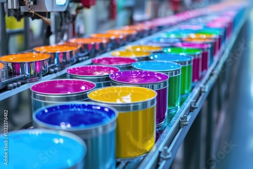Wallpaper Mural Vibrant paint cans moving on a conveyor belt in a factory Torontodigital.ca