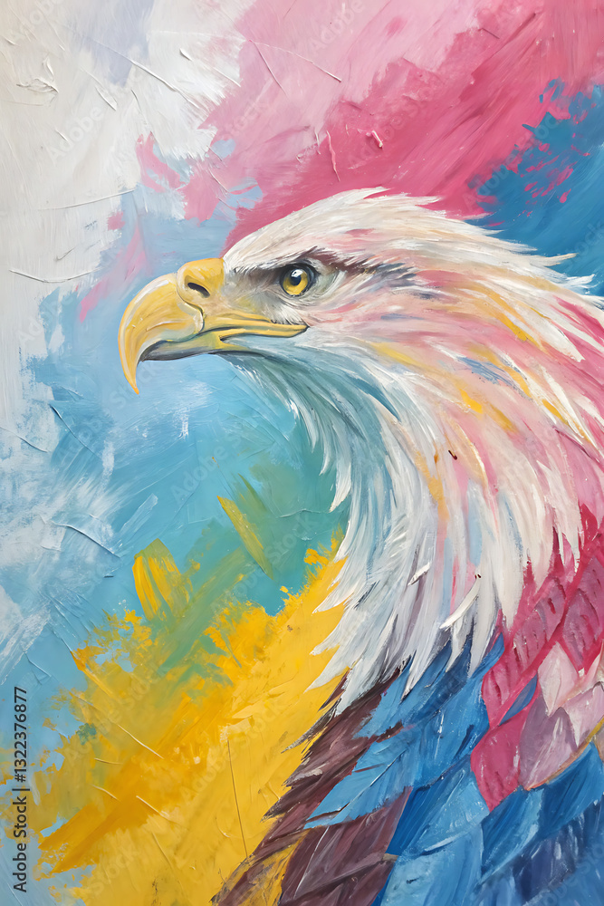 Fototapeta premium abstract colorful eagle painting, vivid bird art, textured canvas.