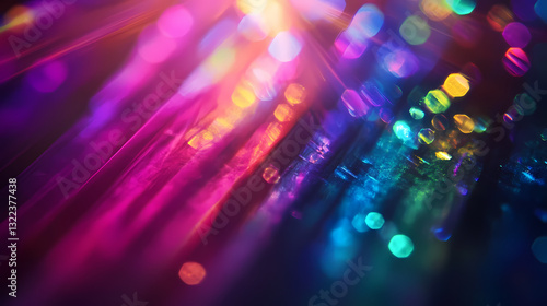 Fototapeta Naklejka Na Ścianę i Meble -  A prism rainbow light on dark background overlay. crystal flare abstract effect. holographic sunlight reflection wallpaper, colorful glare bokeh. Vivid Glare. Illustration