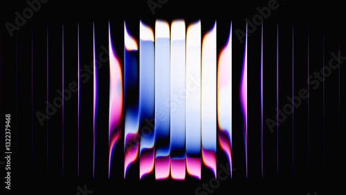 3d rendering. Abstract minimalist geometric background featuring vertical metallic stripes. Fluted glass