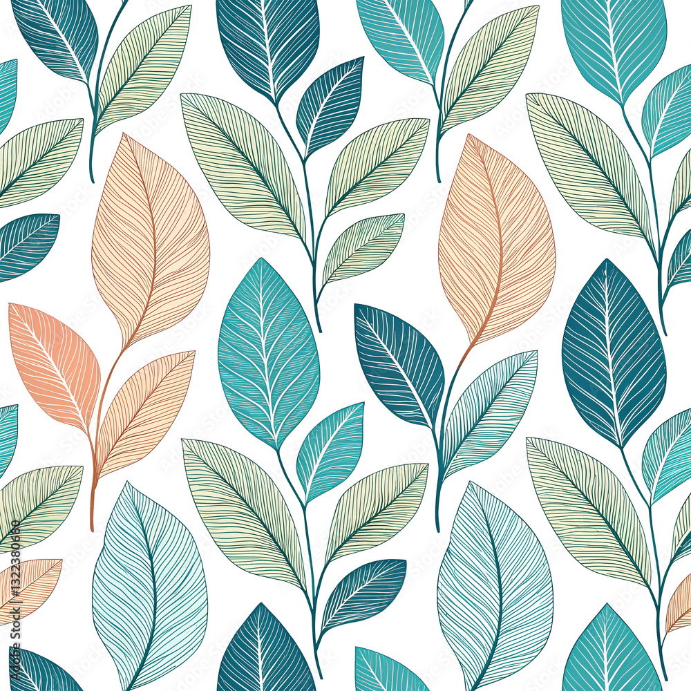 Modern Seamless Botanical Leaf Pattern with Elegant Details on Transparent Background Modern Seamless Botanical Leaf Pattern with Elegant Details on Transparent Background