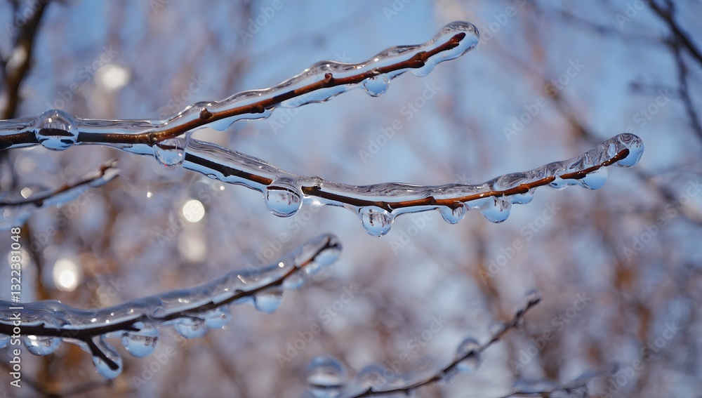 Icy Branches with Frosty Details in Winter Wonderland Icy Branches with Frosty Details in Winter Wonderland