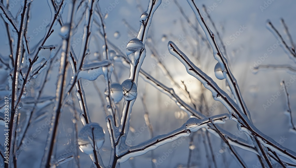 Icy Branches with Frosty Details in Winter Wonderland Icy Branches with Frosty Details in Winter Wonderland