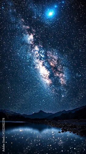 Stunning Night Sky Over Serene Lake with Twinkling Stars and Mountains