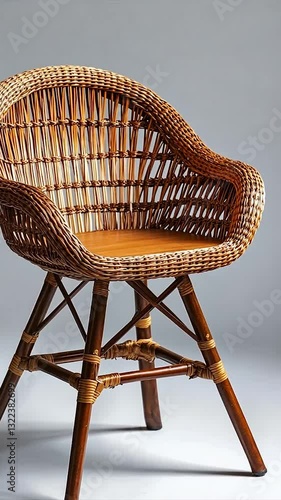 Stylish wicker chair on a neutral background, perfect for interior decor