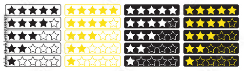 Five stars customer product rating review icon, black five starts rating review illustration for web and app. Vector