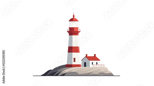 A lighthouse standing tall on a rocky outcrop illuminated against the night sky perfect for m