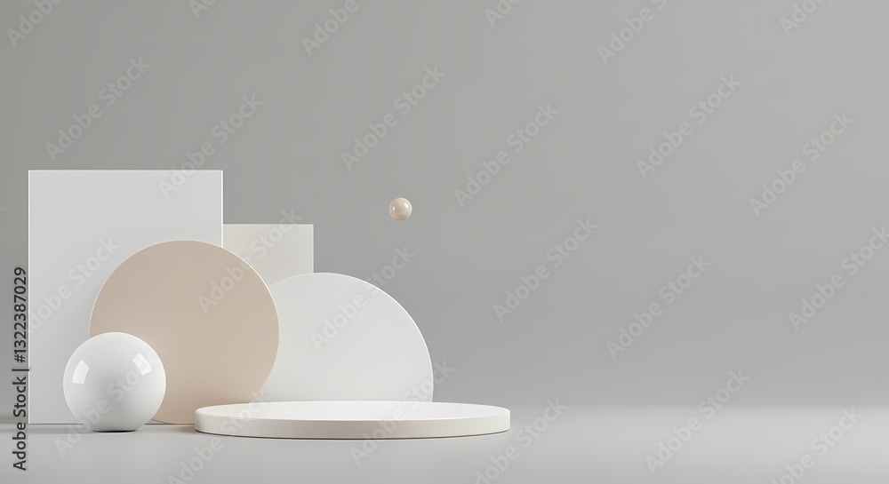 Minimalist 3D Geometric Scene – Neutral Abstract Background with Shapes Minimalist 3D Geometric Scene – Neutral Abstract Background with Shapes