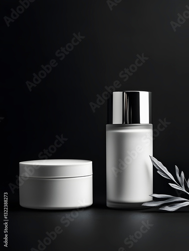 Wallpaper Mural white cosmetic bottles on dark background. front view. package for product design, mockup Torontodigital.ca