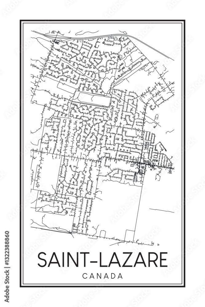 Obraz premium Hand drawn printable downtown road map poster of the Canadian city of SAINT-LAZARE on solid white background with city name