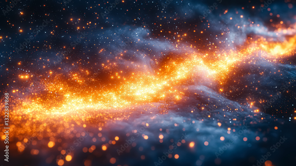 Bright orange line of light is streaking through a dark blue sky. The stars are scattered throughout the sky, creating a sense of movement and energy. The image evokes a feeling of wonder Bright orange line of light is streaking through a dark blue sky. The stars are scattered throughout the sky, creating a sense of movement and energy. The image evokes a feeling of wonder