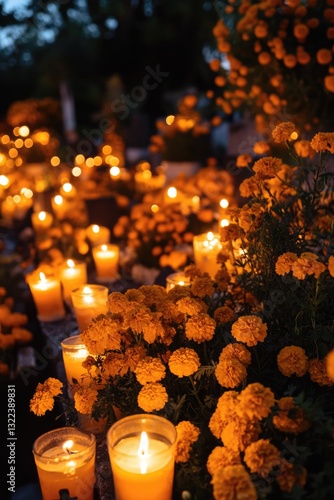 Yellow flowers in candlelight