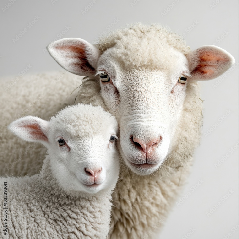 Obraz premium Mother and lamb sheep in pastoral setting farm animal photography natural habitat close-up bonding moment