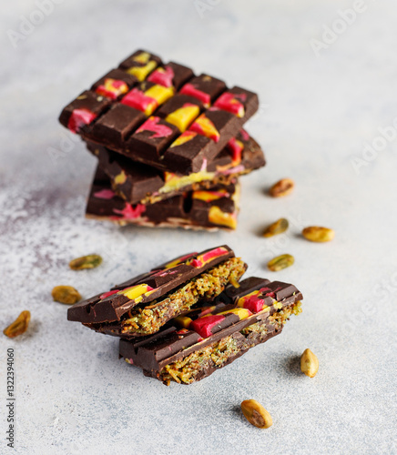 Dubai chocolate bar with pistachio paste and kadaif dough