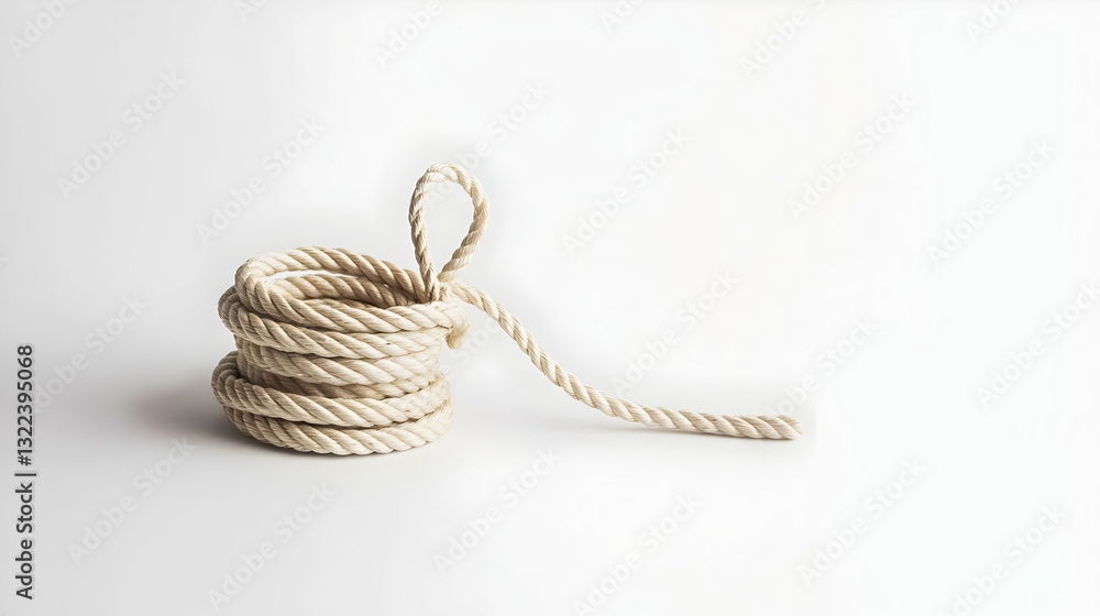 Beige Rope Coiled in a Spiral Pattern Against White Background Beige Rope Coiled in a Spiral Pattern Against White Background