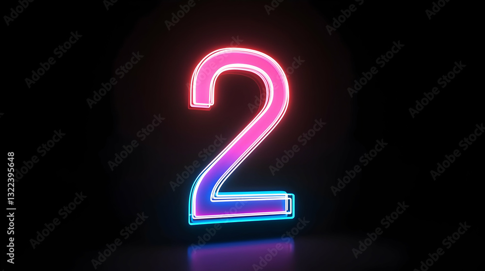 Vibrant Pink And Blue Neon Number Two On A Dark Reflective Background With A Glowing Pixelated Effect Vibrant Pink And Blue Neon Number Two On A Dark Reflective Background With A Glowing Pixelated Effect