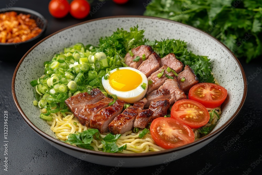 A satisfying bowl of ramen with toppings for cozy meals A satisfying bowl of ramen with toppings for cozy meals