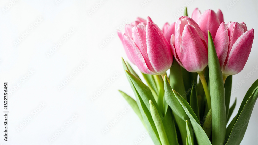 Vibrant Pink Tulips Against White Background - Perfect for Spring Promotions, Easter Celebrations, and Floral Marketing Vibrant Pink Tulips Against White Background - Perfect for Spring Promotions, Easter Celebrations, and Floral Marketing