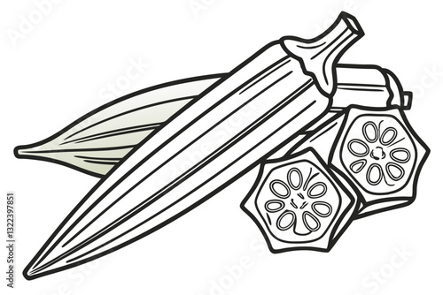 Okra Vector Drawing. Detailed and Vibrant Designs