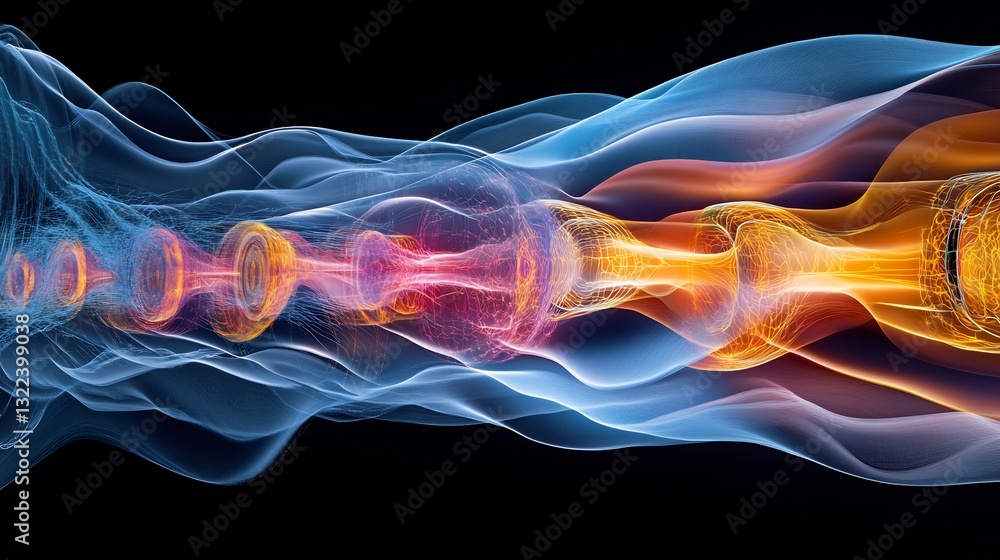 Obraz premium Abstract visualization of blackbody radiation flowing patterns and symbolic layers for thermal emissions