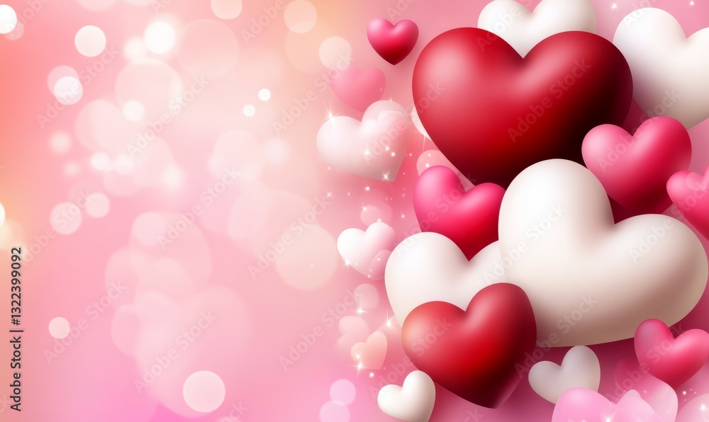 Pink background with pink, white and red hearts with copy space for Valentine's Day Pink background with pink, white and red hearts with copy space for Valentine's Day