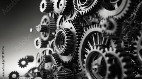 Wallpaper Mural Black and white gears arranged intricately showing detailed machinery setup and design Torontodigital.ca