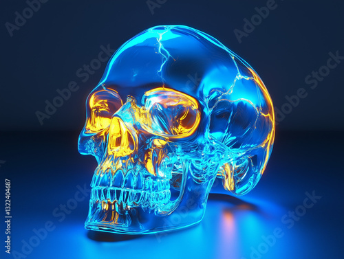 Glowing digital skull model isolated