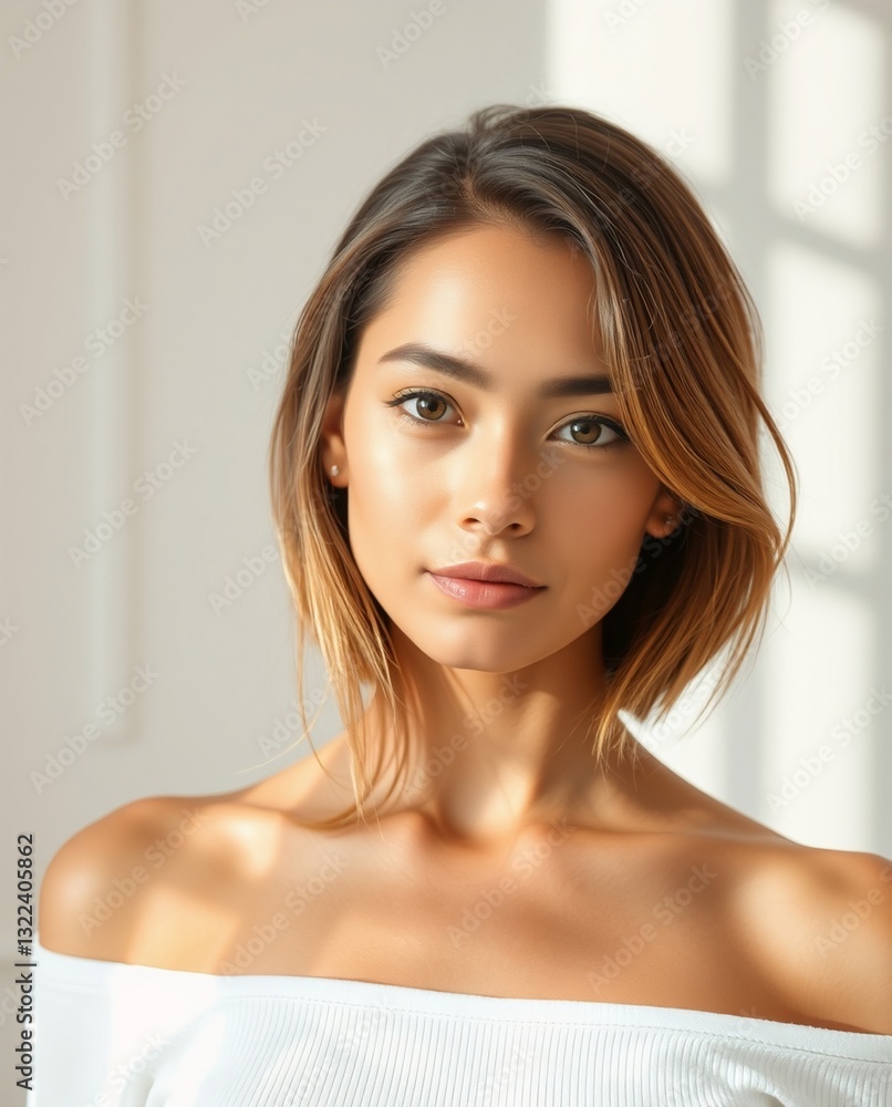 Natural Light Portrait of a Confident Young Woman with Shoulder-Length Hair Natural Light Portrait of a Confident Young Woman with Shoulder-Length Hair