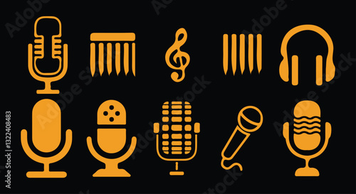Many different color Mic icon collection. Duotone color. Vector illustration. Containing microphone, broadcaster, mic, voice message. Vector illustration EPS10