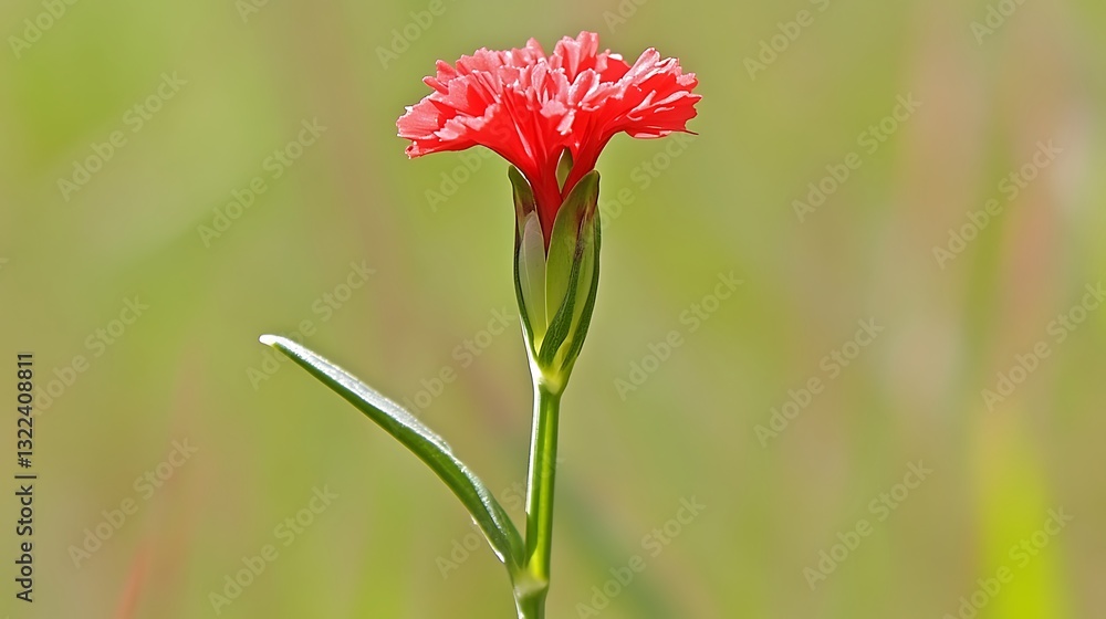 A vibrant red flower blooming elegantly against a blurred background A vibrant red flower blooming elegantly against a blurred background