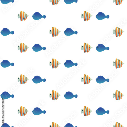 Exotic aquarium or sea fish. Flat style. Vector illustration. Seamless pattern.