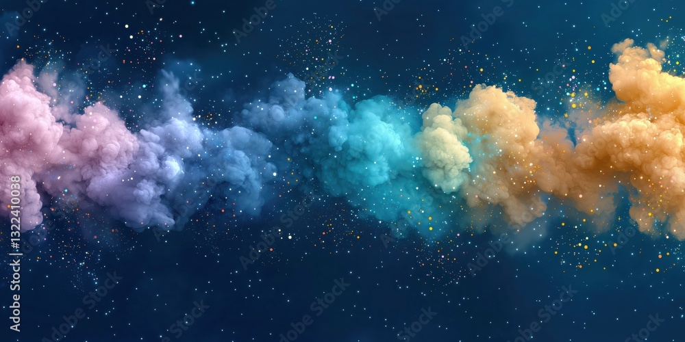 Fototapeta premium Colorful cosmic clouds create a mesmerizing display in deep space during a serene celestial event