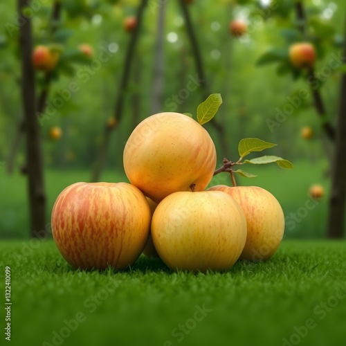 Apples on a green forest background